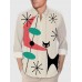 Geometric Pattern And Cat Printed Men's Long Sleeve Shirt