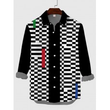 Abstract Irregular Black and White ColorBlock Pattern Printing Men's Long Sleeve Shirt