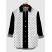 Mid-Century Black-White Dot and Line Fashion Printing Men's Long Sleeve Shirt