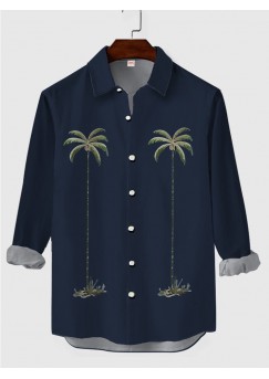 Trendy Casual Coconut Element Palms Tree Printing Men's Long Sleeve Shirt