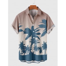 Gradient LightOrangeRed Coconut Tree Printing Men's Short Sleeve Shirt