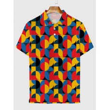 Medieval Colorful Half Circle Printing Men‘s Short Sleeve Polo