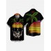 Black Coconut Tree and Skull Head Printing Hawaiian Men's Short Sleeve Shirt