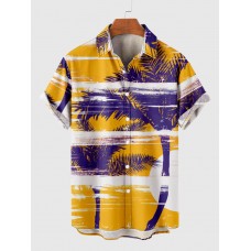 Full-Print Palms Purple & Yellow Coconut Tree Printing Men's Short Sleeve Shirt