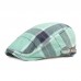 Men Cotton Plaid Pattern Sunshade Short Brim Casual Vintage Forward Hats Beret Flat Caps