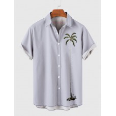 Light Blue Color Coconut Palms Print Men's Short Sleeve Shirt