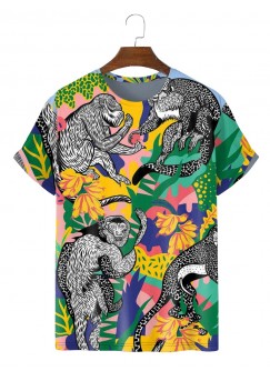 New Fashion Tropical Plant and Animal Print T-Shirt