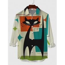 Medieval Fashion Cat Pattern Printing Men's Long Sleeve Shirt